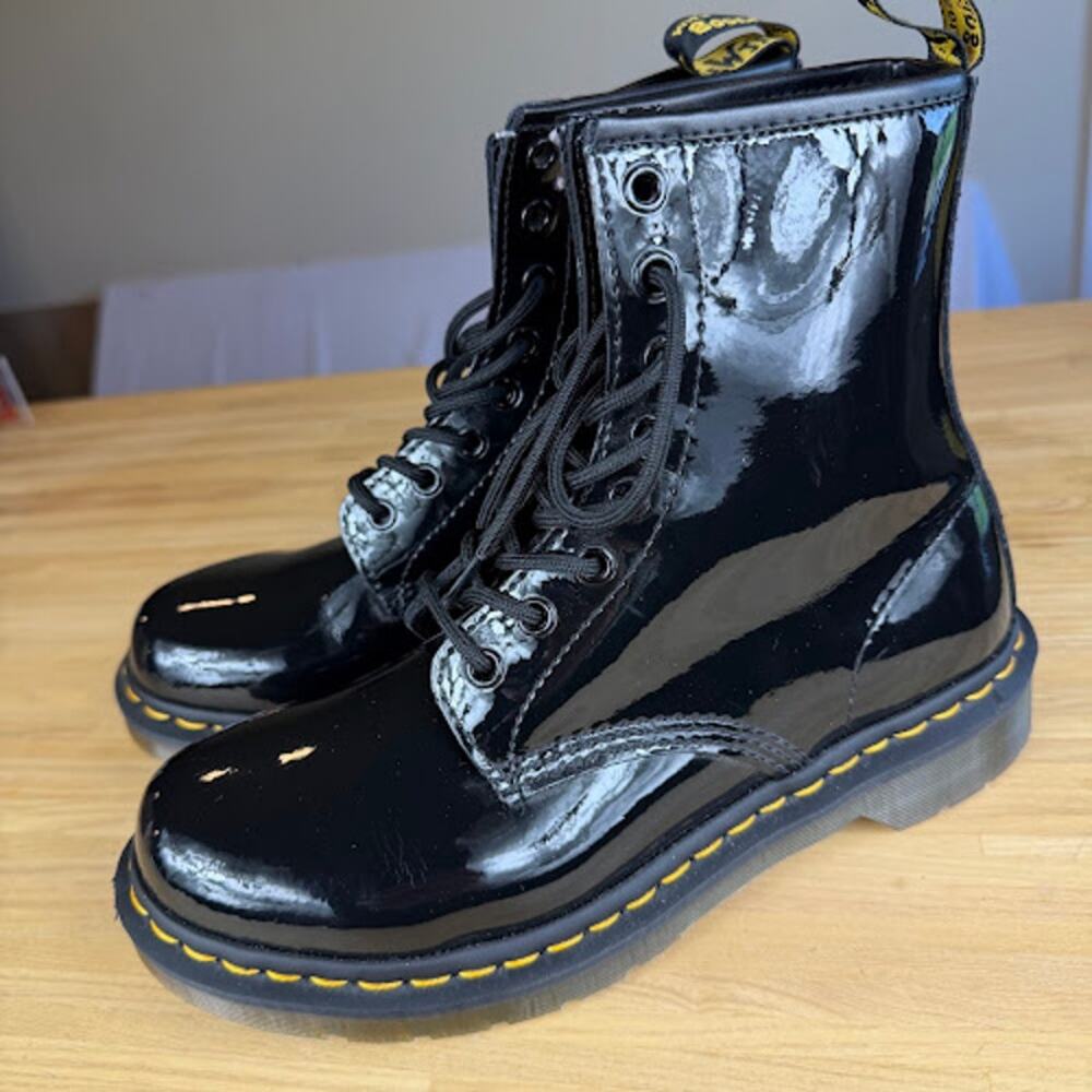 Dr. Martens 1460W‎ Black Patent Leather Boots Women Sz 8 US / 6 UK NEW NWOB $170